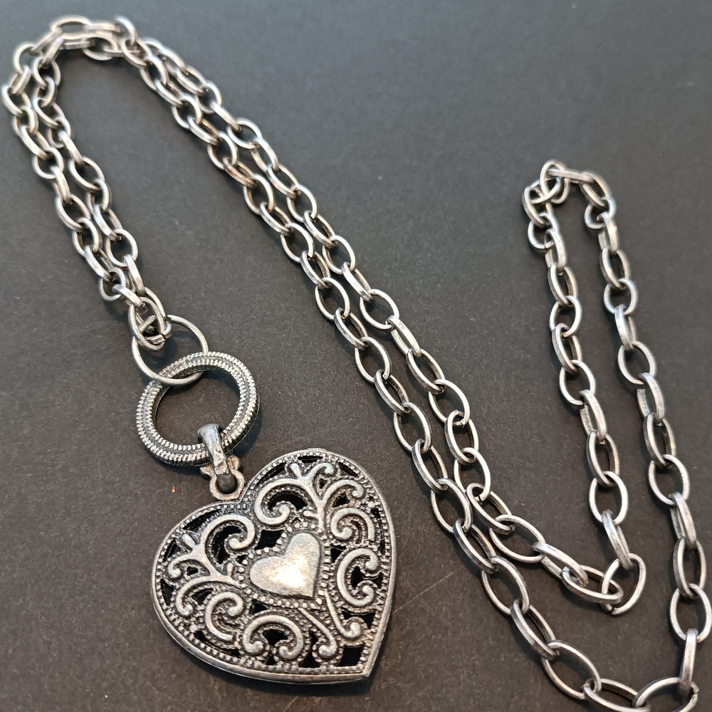 Silver-Tone Filigree Heart Pendant Necklace - Women’s Jewelry